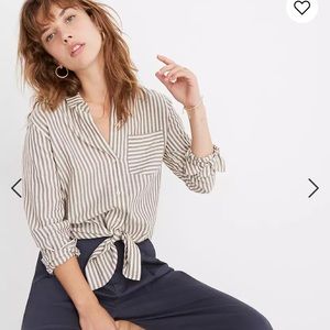 Madewell Tie-Front Shirt in Maitland Stripe Size Small
